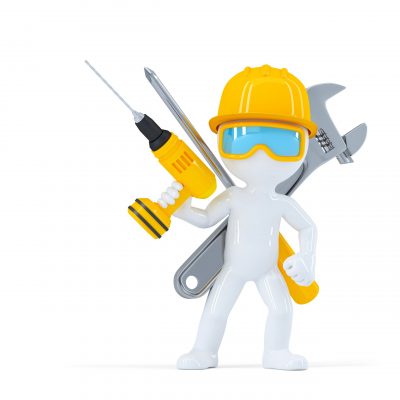 Construction worker/Builder with tools. Isolated on white background